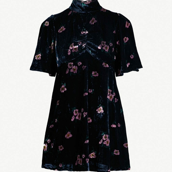 Free People Dresses & Skirts - 🆕Free People | Be My Baby Floral Velvet Dress Baby Doll Dress Size 4